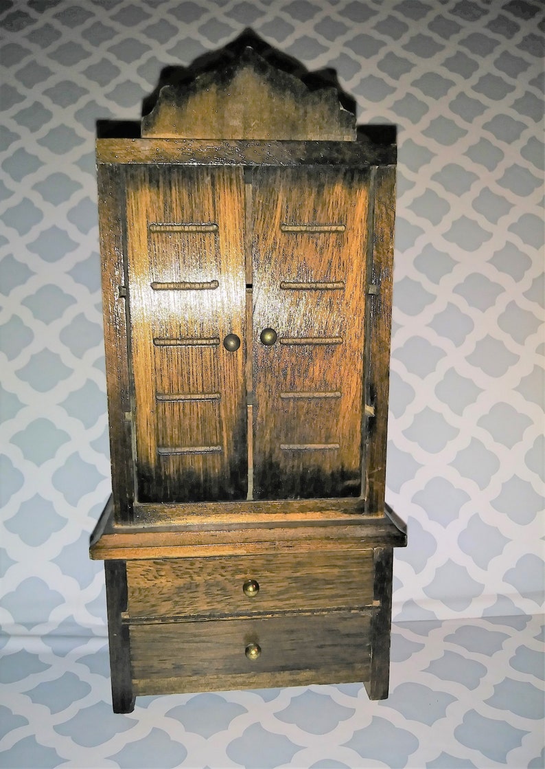 Dollhouse Miniature Dark Wood Armoire Dresser Doors Open And Etsy
