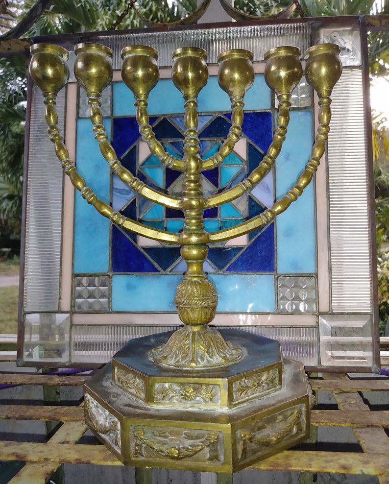 Antique Brass Menorah Hanukkah Jewish Judaica ornate Etsy