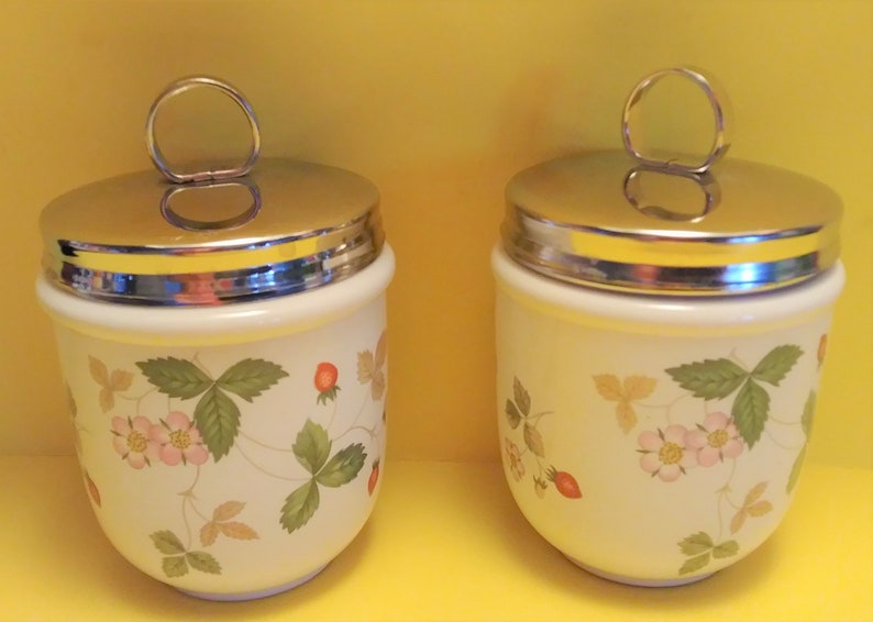 Wedgewood 2 Egg Coddler Ceramic metal top Made in England