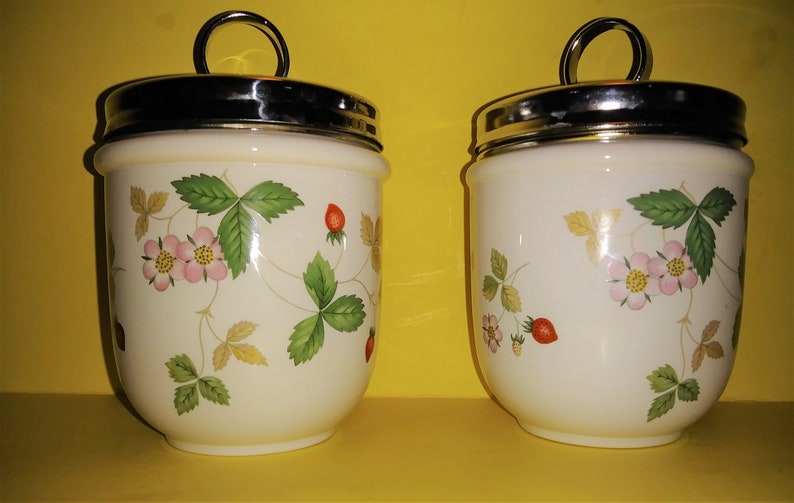 Wedgewood 2 Egg Coddler Ceramic metal top Made in England