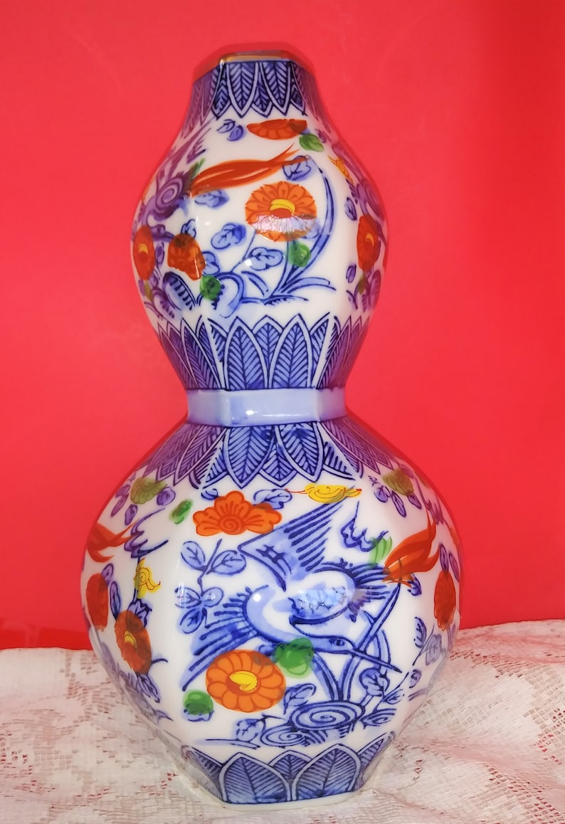 Vintage Japanese Porcelain 8 12 double vase signed