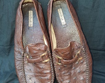 Aldo Brue Brown Ostrich Leather Men Shoes 12 Made in Italy