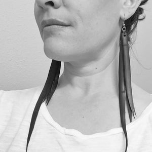 Extra-long Rubber Tassel Earrings, Shoulder Dusters, Made From Bicycle Inner Tubes