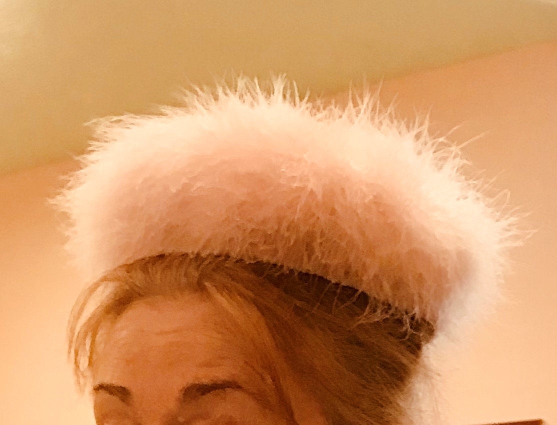 Vintage 1960s French Ostrich Feather Pillbox Hat: Ballet Pink Velvet