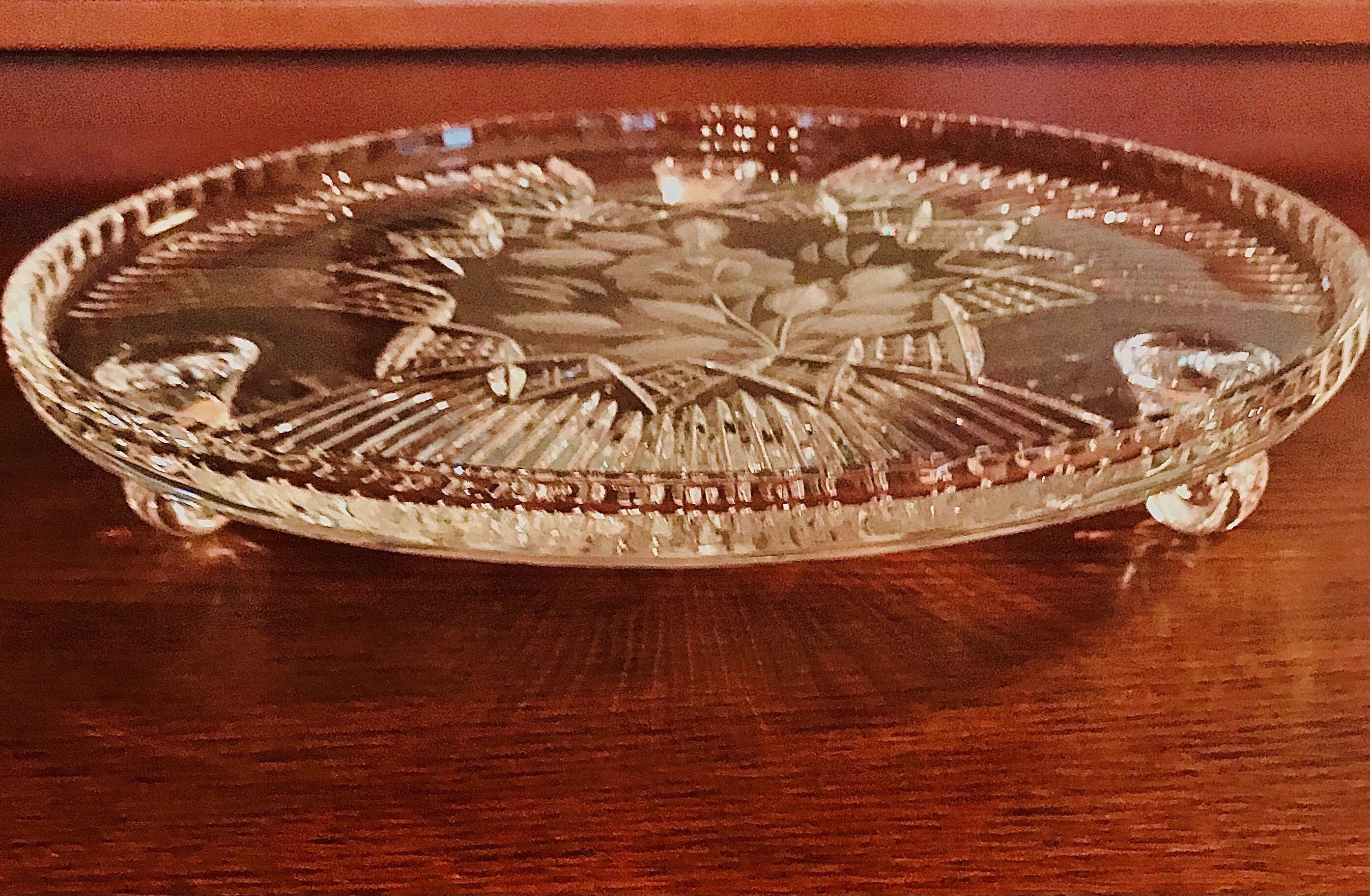 Bohemian Czech Cut Glass Lead Crystal Round Platter, Cake Stand