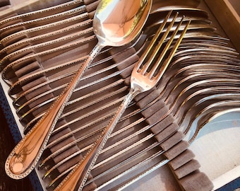 French silver-plate fork, spoon and ladle matching set of