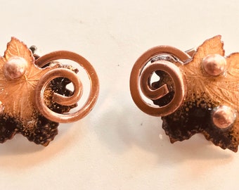 Vintage Renoir Matisse Costume Jewelry Clip-on Earrings in Copper and Enamel