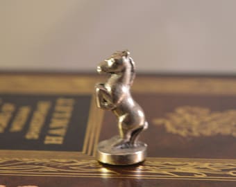 Vintage super tiny brass silver colored,horse,figure from a chess set,size perfect for dollhouse or fairy gardens decor