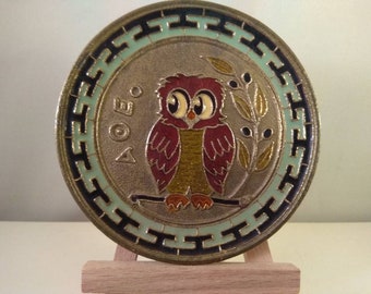 Vintage SOLID BRASS OWLS On A Log Nocturnal Brass Log Saltofmotherearth Office D\u00e9cor Brass Collectible Night Owl