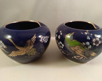 Vintage porcelana miniatura cenicero de Japón establecer dos piezas