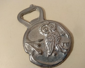 Vintage metal bottle opener,greek owl figure