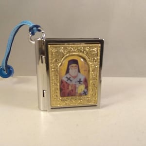 Religiöses Objekt, Metall Messing, Miniatur, Zinndose, Weihrauchbox, Heiliger Nektarios