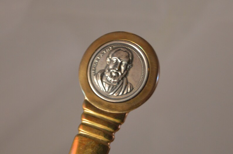 Vintage brass letter opener,ippokratis on the top silver 925