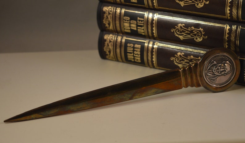 Vintage brass letter opener,ippokratis on the top silver 925
