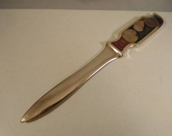 Vintage metal, brass, enamel ,letter opener