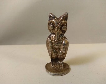 Vintage brass miniature owl, antique  brass owl, good luck owl, figure