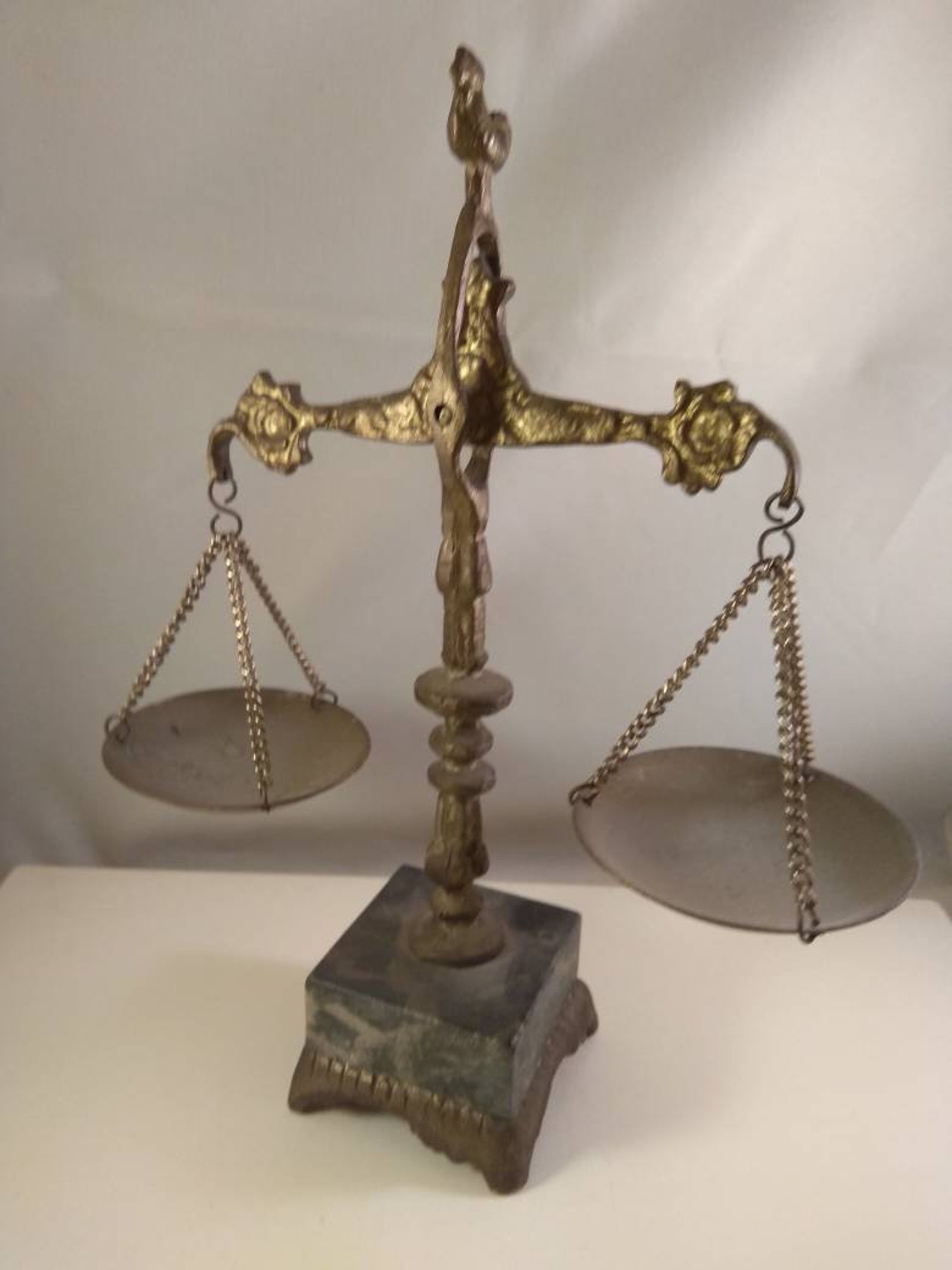 Vintage brass libra scale on marble base... Etsy