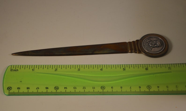 Vintage brass letter opener,ippokratis on the top silver 925