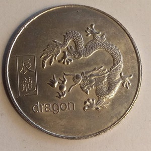 Moneda china color plata con dragón y símbolos de la suerte, amuleto de  dinero, 40 mm