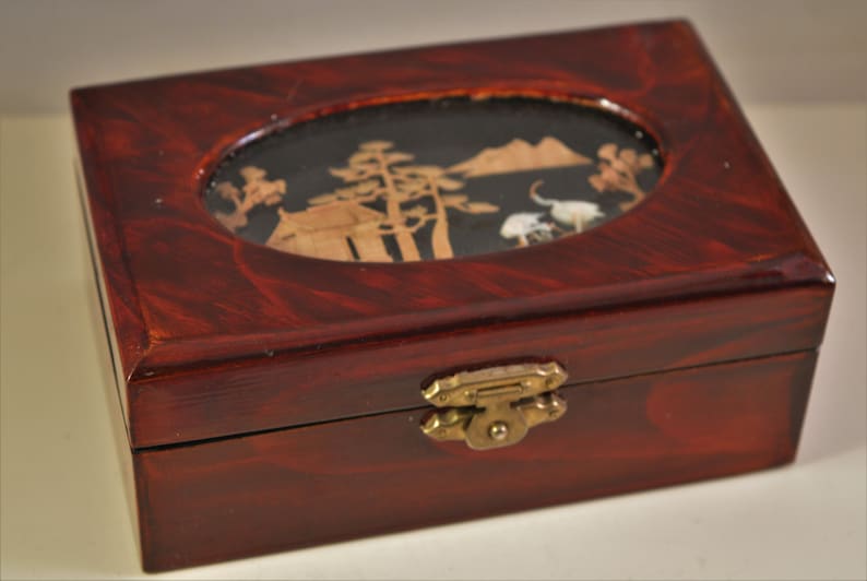 Vintage chinese wooden cork jewelry box