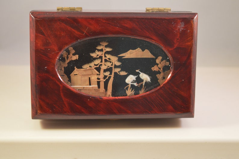 Vintage chinese wooden cork jewelry box