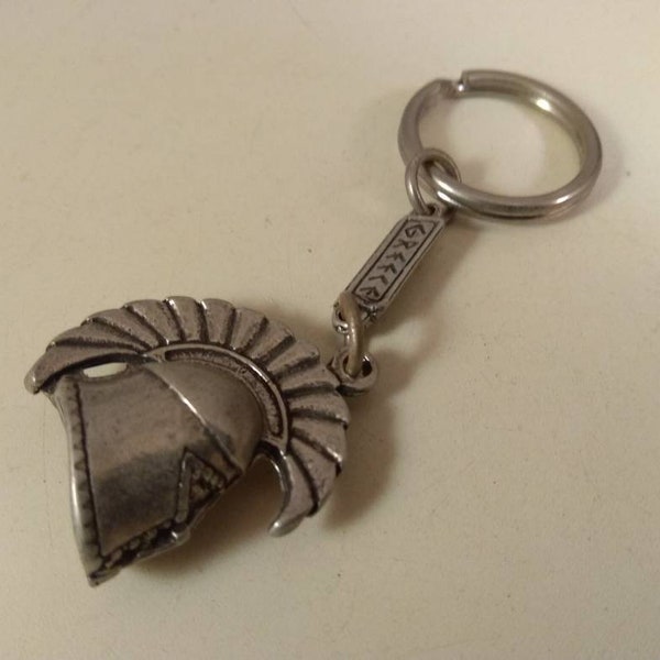 Vintage metal silver tone,key ring,keychain,ancient greek helmet