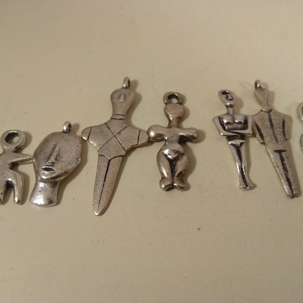 Vintage metal charms, collection figure set, lot of 7