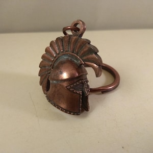 Vintage metal brass tone,key ring,keychain,ancient greek helmet