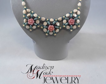Beaded Flower Necklace Pattern: Ring Around the Rosie PDF Beading Tutorial