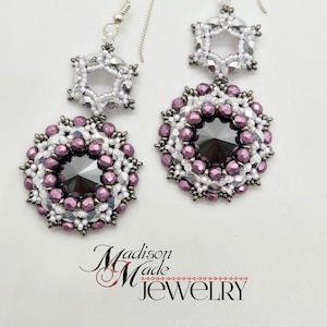 Polished Rivoli Earrings, PDF beading tutorial, beadweaving pattern, beadwoven, rivoli, seed beads, How to tutorial, Advanced beginner, demi image 1