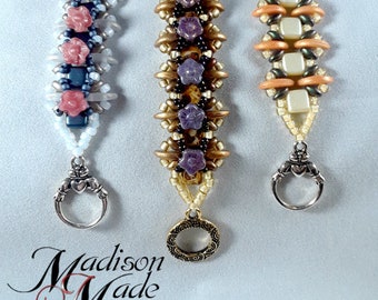 Armband bloemenmand, pdf-tutorial kralen, kralenweefpatroon, kralen, beginner, halve maan met 2 gaten, tegel met 2 gaten, superduo-kralen, knevelen