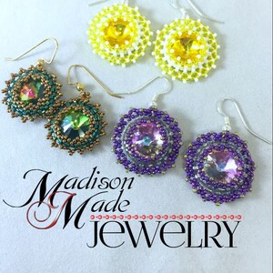 3-Way Rivoli Earrings, PDF beading tutorial, beadweaving pattern, beadwoven, rivoli, seed beads, How to tutorial, Advanced beginner