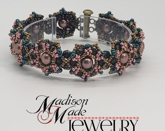 BEADS ONLY Kaleidoscope Bracelet, Advanced Beginner, Seed beads, FP beads, Demi rounds, slide bar, beadweaving pattern, kit tutorial