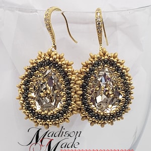 Sparkling Teardrop Earrings, PDF beading tutorial, beadweaving pattern, beadwoven, crystal, demi rounds, charlottes, seed beads
