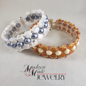 BEADS ONLY, Simple Elegance Bracelet, Ginko beads, 2 hole cabochon, bicones, Beginner beadweaving pattern, PDF beading tutorial, kit