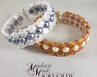 BEADS ONLY, Simple Elegance Bracelet, Ginko beads, 2 hole cabochon, bicones, Beginner beadweaving pattern, PDF beading tutorial, kit