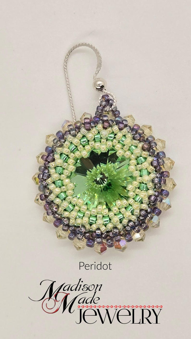 BEADS ONLY, Stardust Earrings kit, beadweaving pattern, beadwoven, rivoli, seed beads, bicone, no slip ear wire Peridot