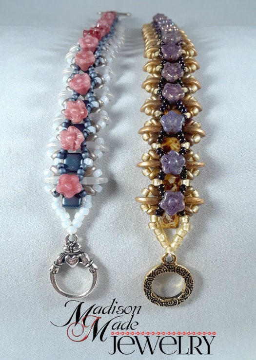 BEADS ONLY Flower Basket Bracelet Beginner, 2 Hole Crescent BEADS ONLY Flower Basket Bracelet Beginner, 2 Hole Crescent
