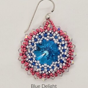 BEADS ONLY, Stardust Earrings kit, beadweaving pattern, beadwoven, rivoli, seed beads, bicone, no slip ear wire Blue Delight