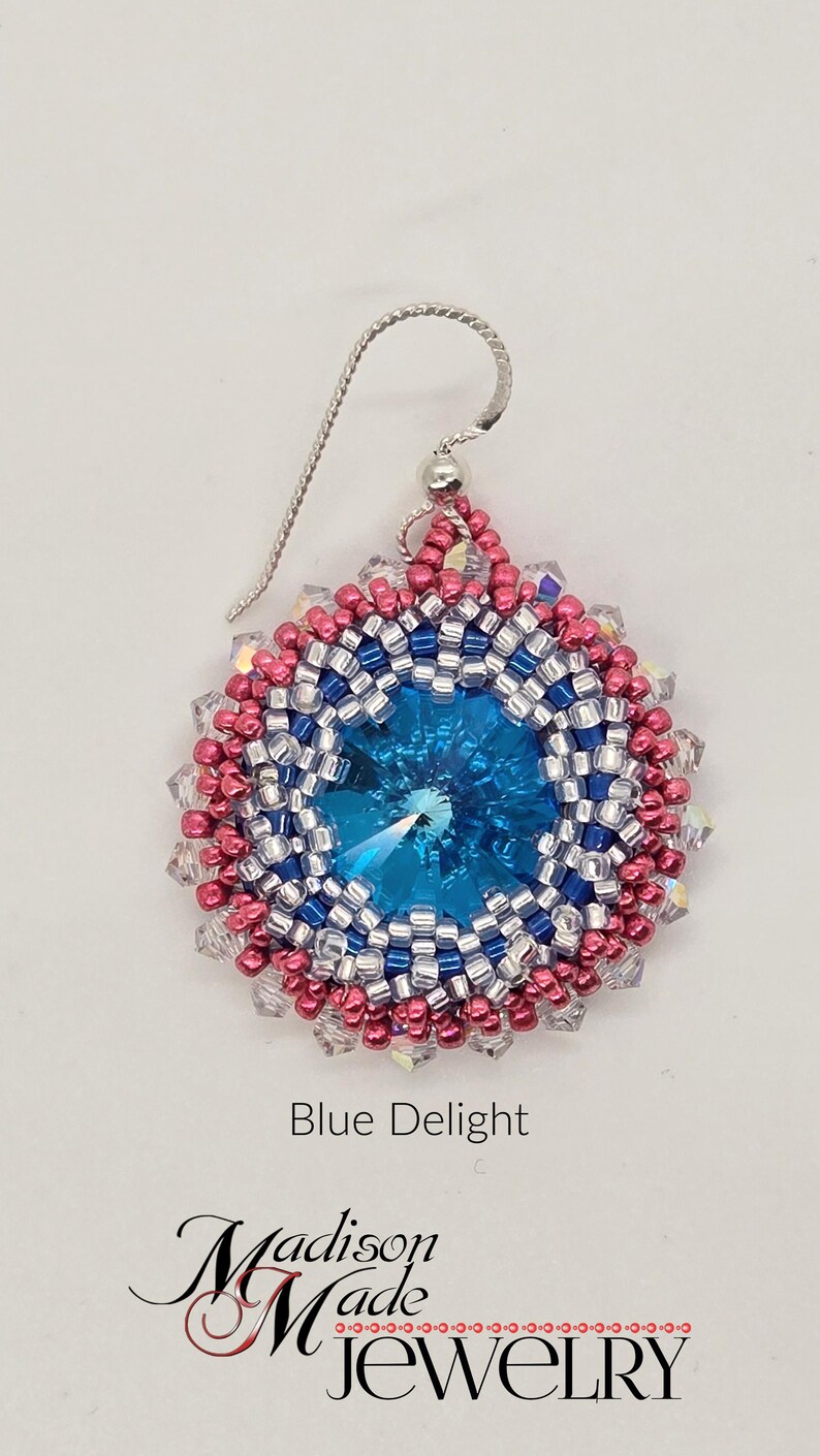 BEADS ONLY, Stardust Earrings kit, beadweaving pattern, beadwoven, rivoli, seed beads, bicone, no slip ear wire Blue Delight