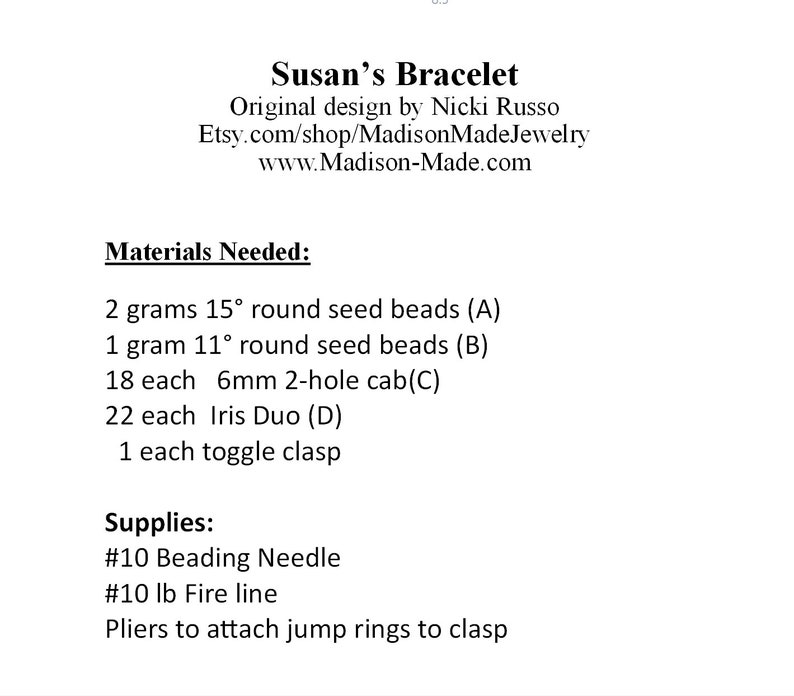 Susan's Bracelet, PDF beading tutorial, beadweaving pattern, beadwoven, Iris duo, seed beads, 2 hole cab image 4