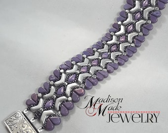 Bracciale croce Chevron, tutorial sulle perline PDF, modello di tessitura di perline, Principiante avanzato, Par Puca amos, minos, GemDuo, Perline Fire Polish