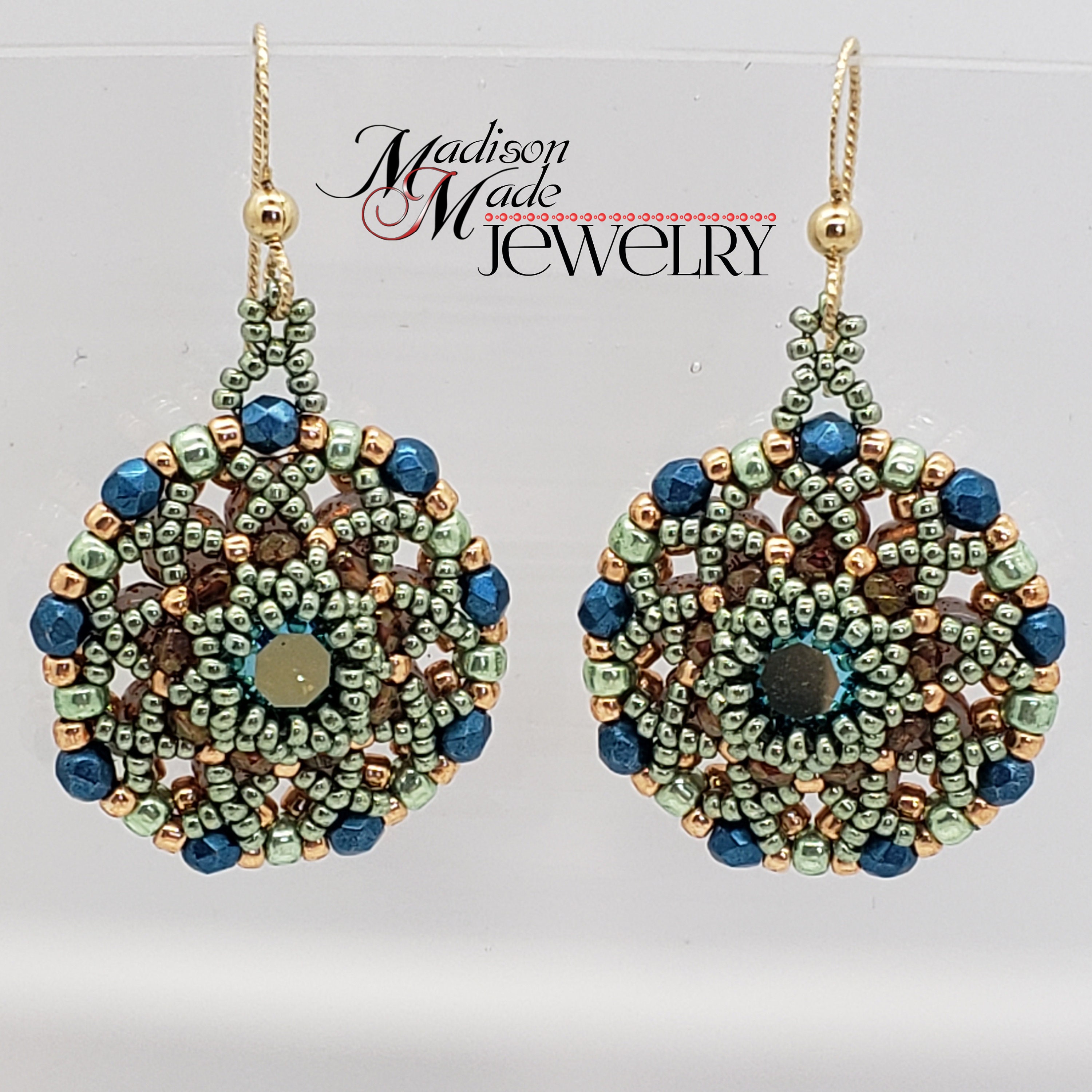 Cathedral Window Earrings, PDF beading tutorial, beadweaving pattern, beadwoven, chaton, kite beads, fire polish, seed beads