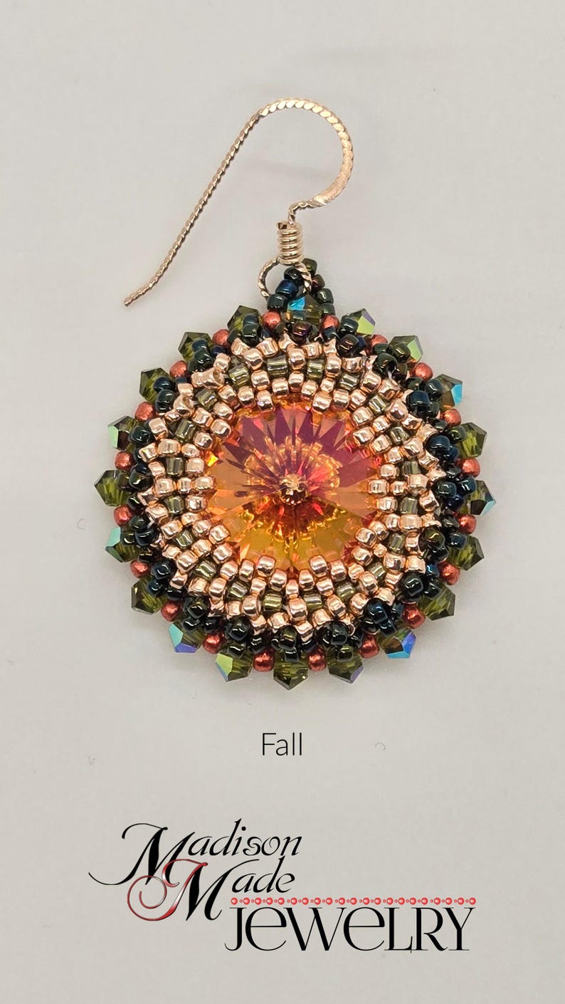 BEADS ONLY, Stardust Earrings kit, beadweaving pattern, beadwoven, rivoli, seed beads, bicone, no slip ear wire Fall