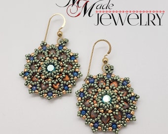 BEADS ONLY Trinket Earrings, chaton, kite beads, seed beads, beadweaving pattern, beadwoven, PDF beading tutorial, Kit