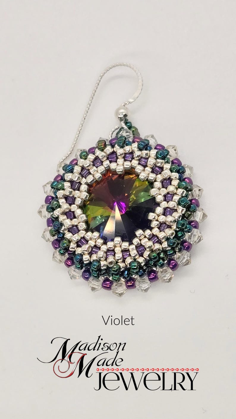 BEADS ONLY, Stardust Earrings kit, beadweaving pattern, beadwoven, rivoli, seed beads, bicone, no slip ear wire Violet