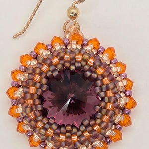 BEADS ONLY, Stardust Earrings kit, beadweaving pattern, beadwoven, rivoli, seed beads, bicone, no slip ear wire Amethyst