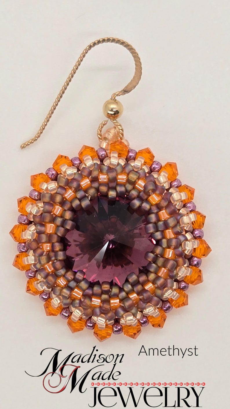 BEADS ONLY, Stardust Earrings kit, beadweaving pattern, beadwoven, rivoli, seed beads, bicone, no slip ear wire Amethyst