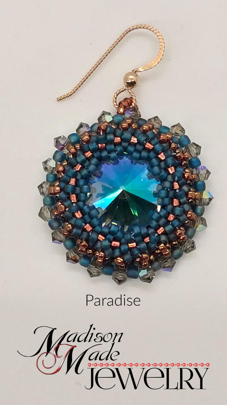 BEADS ONLY, Stardust Earrings kit, beadweaving pattern, beadwoven, rivoli, seed beads, bicone, no slip ear wire Paradise