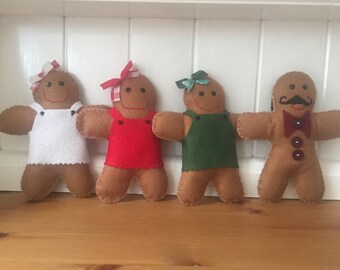 Gingerbread man, gingerbread woman, felt decoration, hanging decorations, Christmas tree decoration